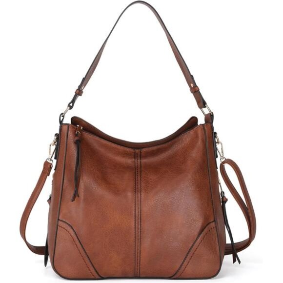 Womens Hobo Crossbody Bags Vegan Leather, Bucket Bags Brown - Picture 1 of 7